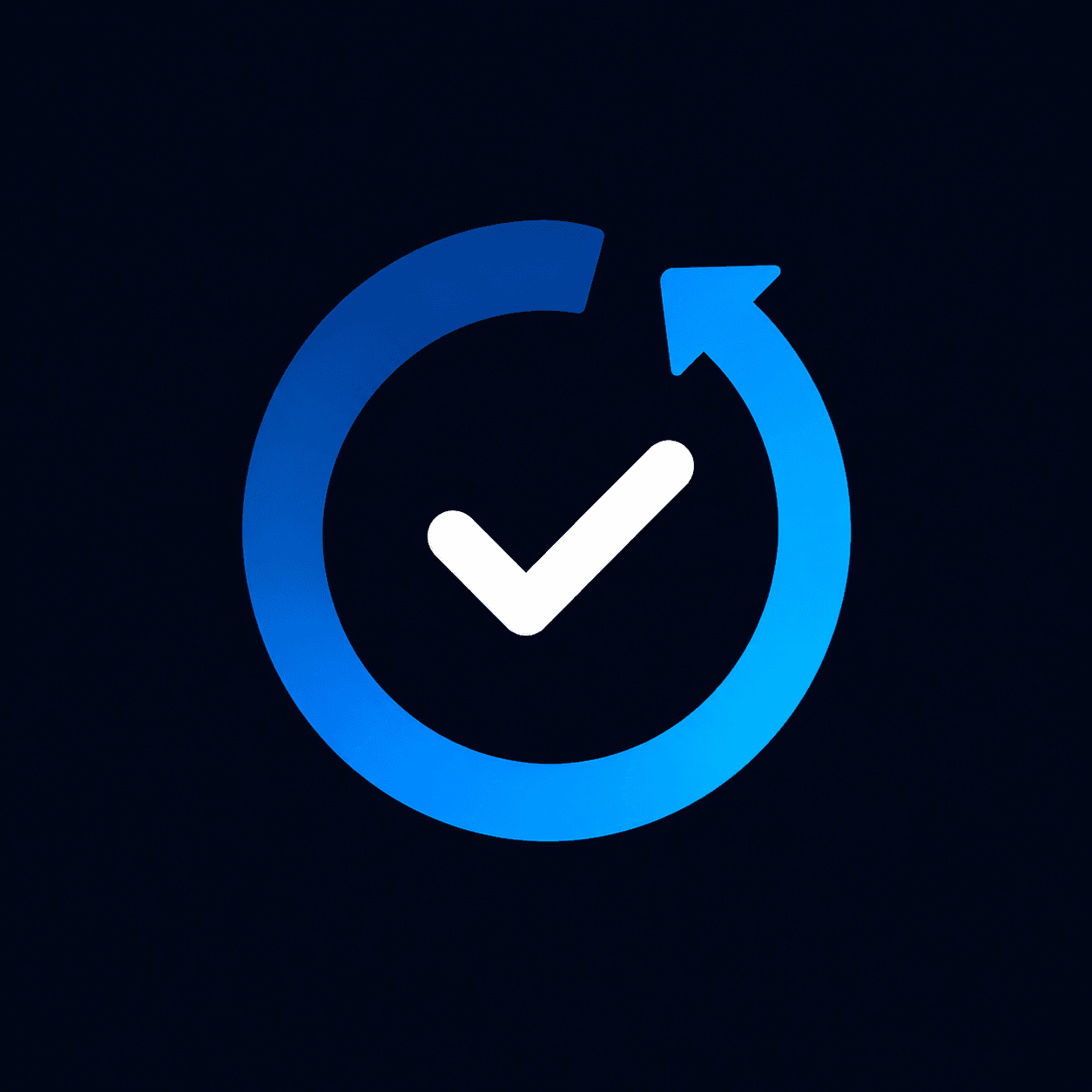 ACE mark: a bright blue circular progress arrow surrounding a white check